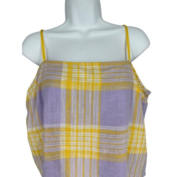 Urban Outfitters Lavender Yellow Plaid Linen Blend Crop Top Size L - Picture 3 of 9